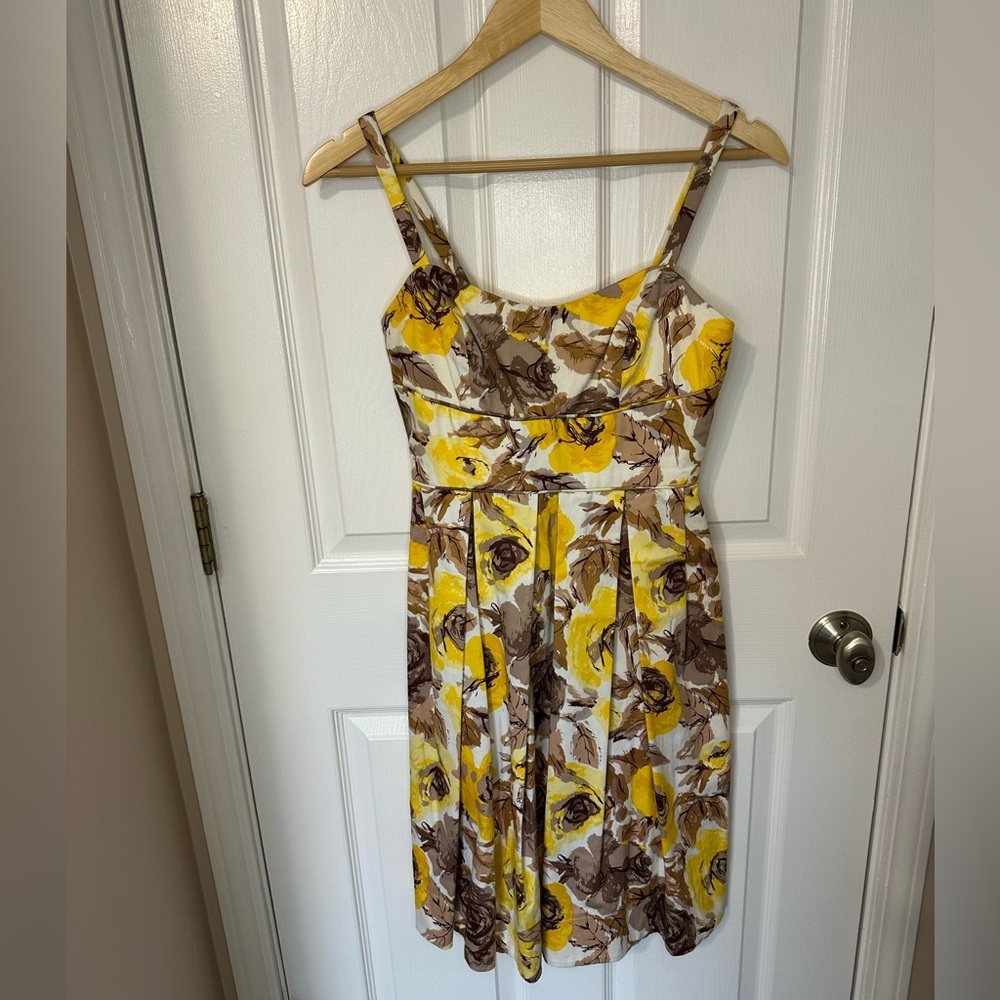 Maggy London Dress Womens Size 2P Yellow Sundress Cotton Lined Floral Summer